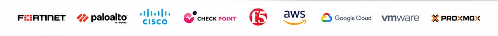 Fortinet, Palo Alto Networks, Cisco, Check Point, F5, AWS, Google Cloud, VMware and Proxmox